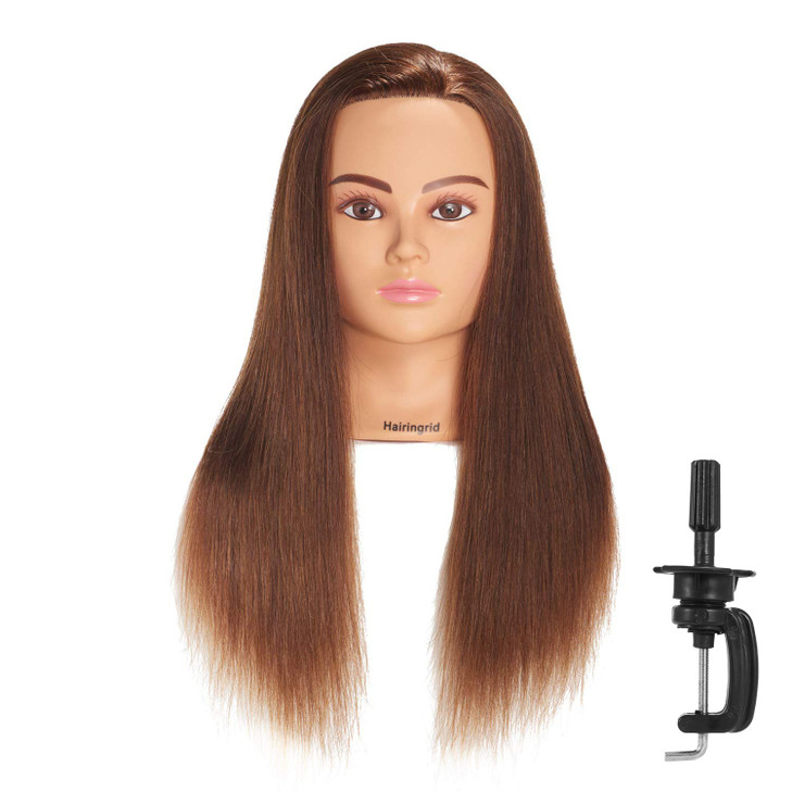 Hairingrid Mannequin Head 2426100 Human Hair Hairdresser Cosmetology Mannequin Manikin Training Head Hair and Free Clamp