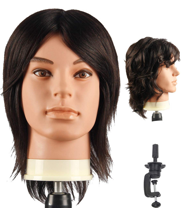 Male Mannequin Head With 100 Human Hair Cosmetology Manikin head for Cutting Styling With Doll Head for Hair Styling wit