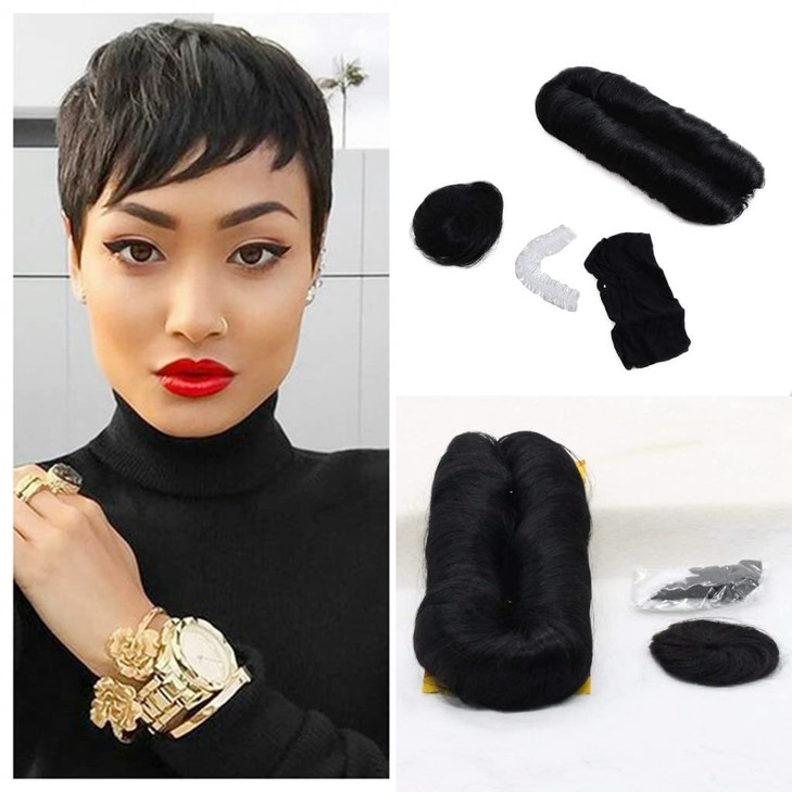 Black Human Hair 27 Piece Quick Weave Bump Hair with Free ClosureShort Hair Pieces For Black Women 1B