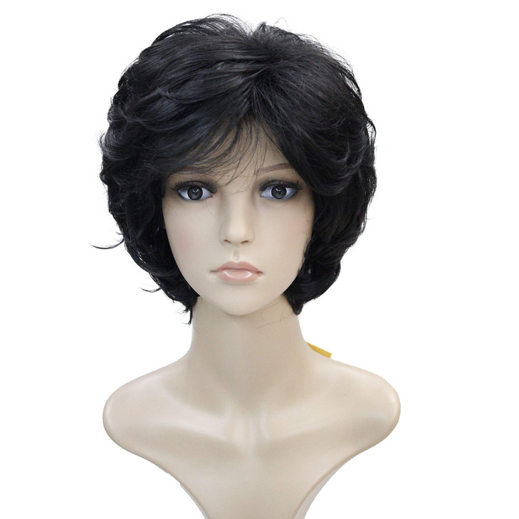 Wiginway Short Layered Shaggy Wavy Wigs Full Synthetic Bob Capless Wigs for White Women Natural Black