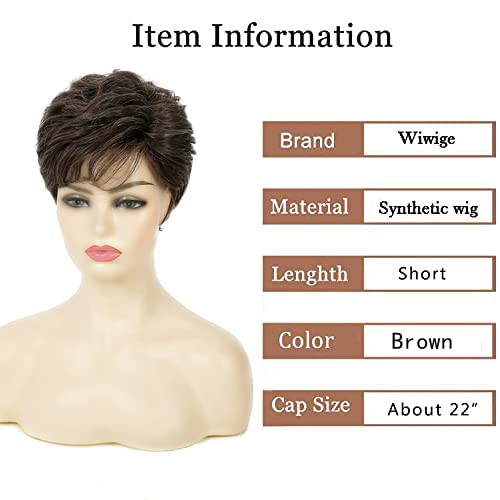 Wiwige Short Brown Pixie Wig Synthetic Layered Cosplay Hair Full Wigs for White Women Brown mixed Blonde