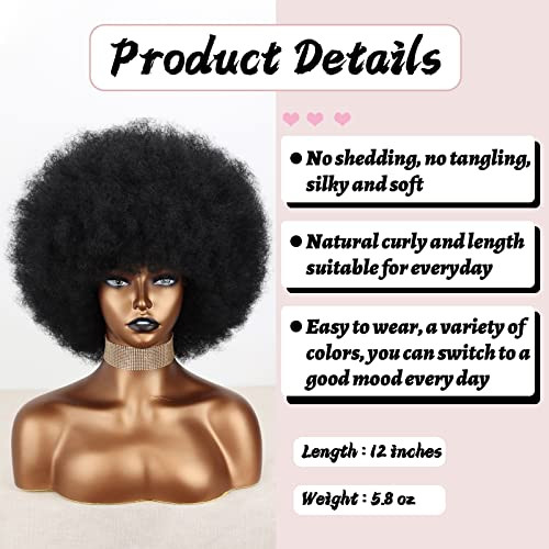 Xinran Short 70s Afro Wigs for Black Women Large Synthetic Black Short Afro Wig 70s 8 Inches 60s Afro Wig for Women Boun