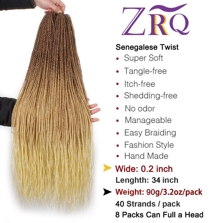 ZRQ 34 Inch 8 Packs Senegalese Twist Crochet Hair 40Strandspack Synthetic Crochet Braiding Hair Blonde Sengalese Twist C