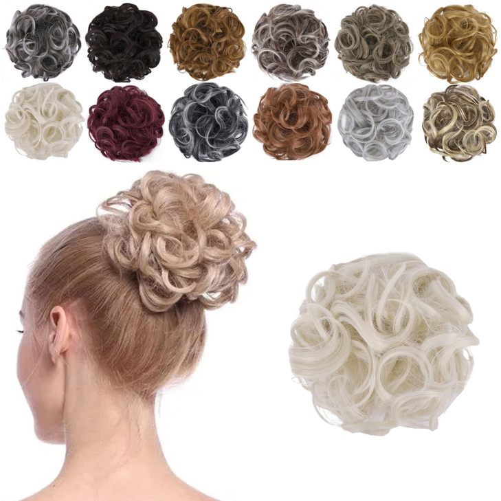 Elaine Hair Buns Hair Piece Messy Tousled Wavy Curly Scrunchies Wrap Ponytail Extensions With Elastic Rubber Band Synthe