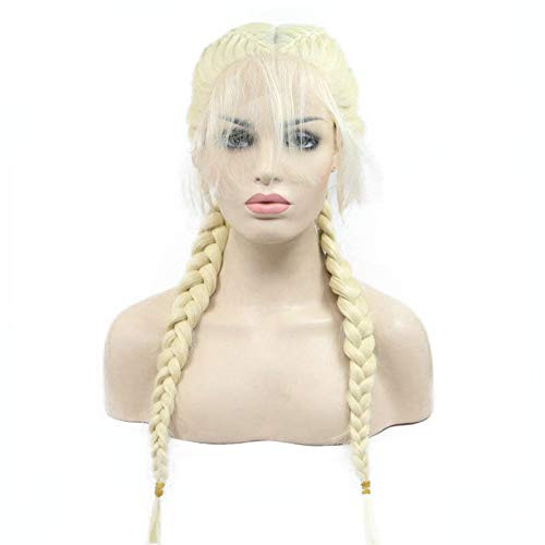 melody wig Blonde Double Braid Middle Part Synthetic Lace Front Wigs For Women 613 Heat Resistant Fiber Hair 24