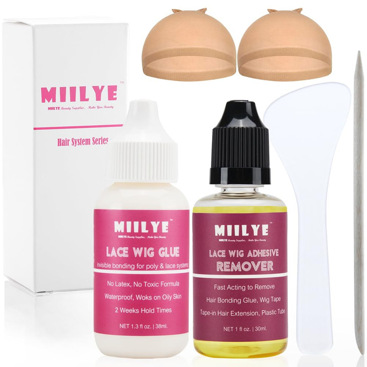 Wig Adhesive and Glue Remover Set Invisible Waterproof MIILYE Hair Replacement Bonding Glue Solvent Strong Hold for Lace