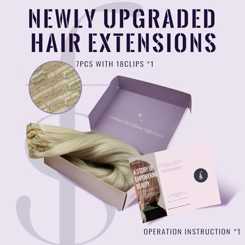 Fshine Clip in Hair Extensions Real Human Hair Straight Natural Remy Hair White Blonde 7Pcs 120g 16 Inch Hair Extensions