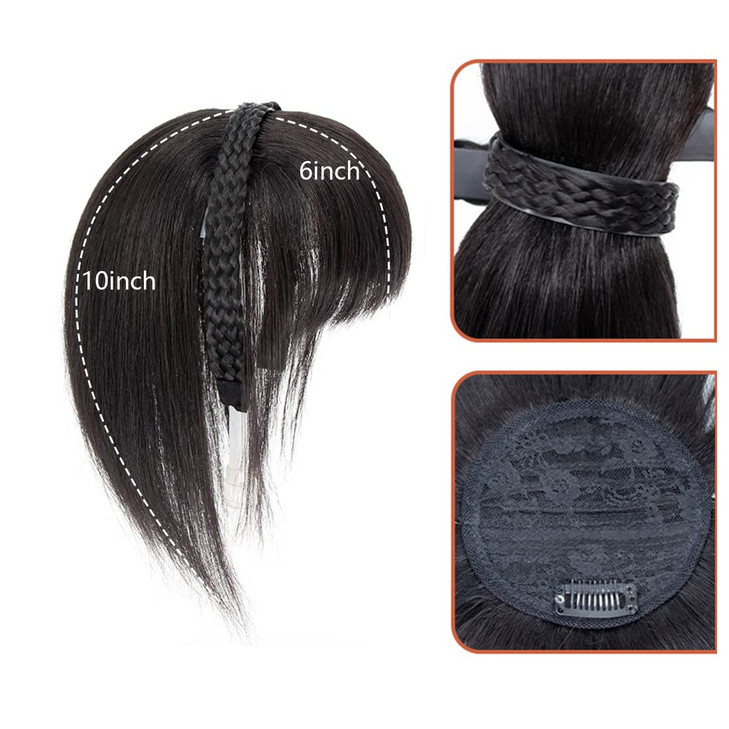 viviaBella Women 10 Twist Braid Headband Straight Hairpieces Human Hair Clip In Topper Hair Extension With Bangs Invisib