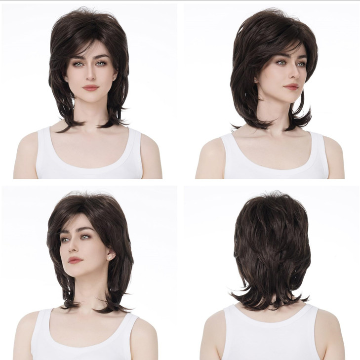 Aimole Soft Shaggy Layered Medium Length Classic Cap Synthetic Women Wigs Chestnut Brown 6 Chestnut Brown