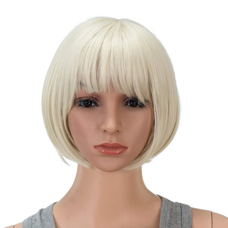 SWACC 10 Inch Short Straight Bob Wig with Bangs Synthetic Colorful Cosplay Daily Party Flapper Wig for Women with Wig Ca