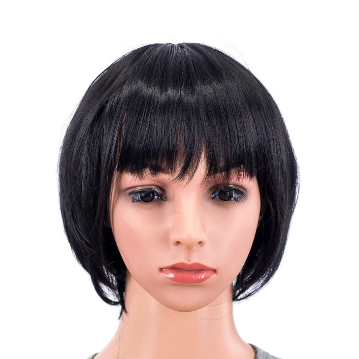 SWACC 10 Inch Short Straight Bob Wig with Bangs Synthetic Colorful Cosplay Daily Party Flapper Wig for Women with Wig Ca
