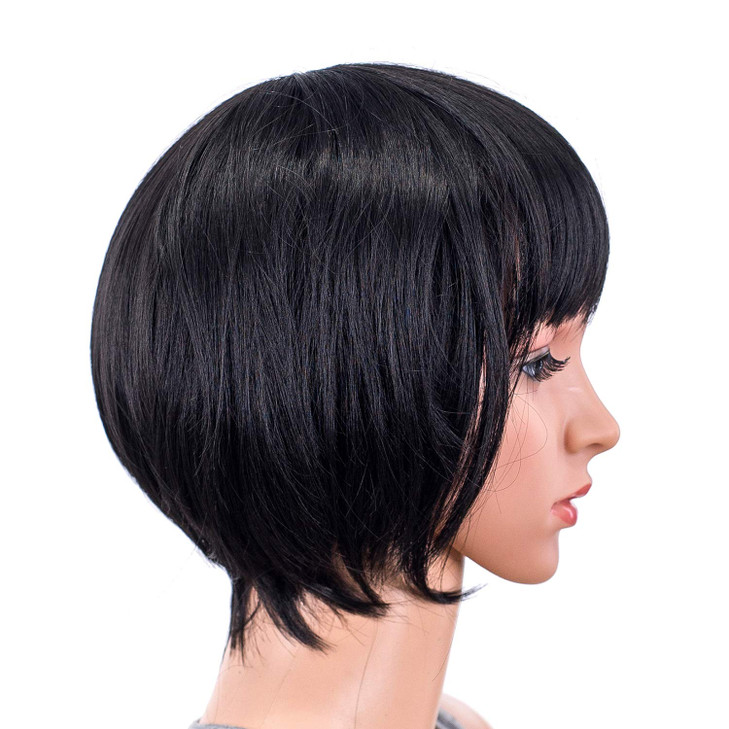 SWACC 10 Inch Short Straight Bob Wig with Bangs Synthetic Colorful Cosplay Daily Party Flapper Wig for Women with Wig Ca