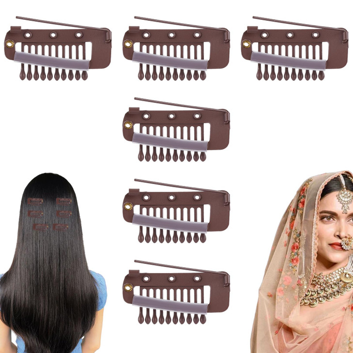 6pcs Wig Clips with Safety Pin Stainless Steel Hidden Dupatta Setting Clips to Secure Wig no Sew Chunni Grip Clips in fo