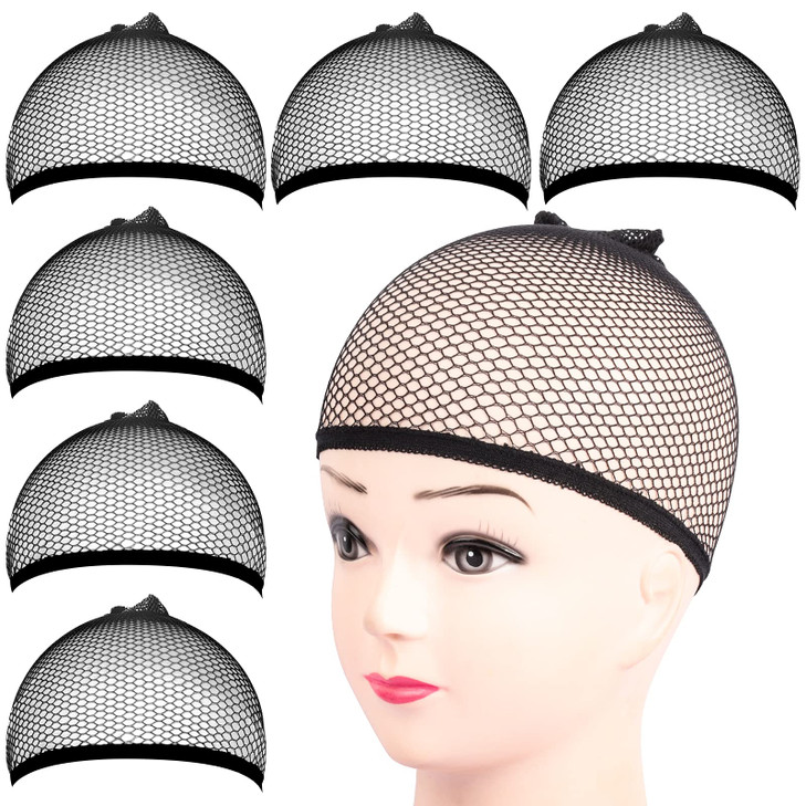 Fandamei 6PCS Wig Cap 6PCS Black Mesh Wig Cap Net Closed End Hair Mesh Net Liner Weaving Caps for Women Men Kids Wig Cap