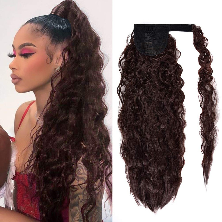 Corn Wave Ponytail Extension Clip in 22 Inch Long Wavy Curly Wrap Around Pony Tail Heat Resistant Synthetic Hairpiece fo