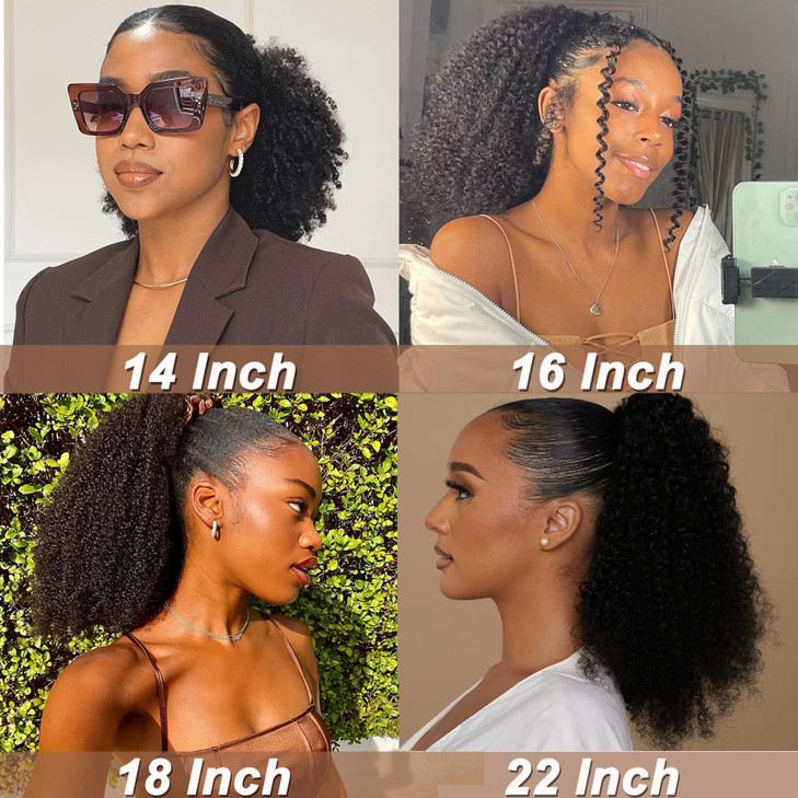 Afro Puff Drawstring Ponytail Human Hair Bun For Black Women 150 Density 10A Brazilian Virgin Human Hair Afro Kinky Curl