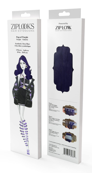 ZIPLOOKS Pop of Purple 20 Ultra Synthetic Fiber Colored Hair Extensions with Z Tool Patented Technology DamageFree Hair