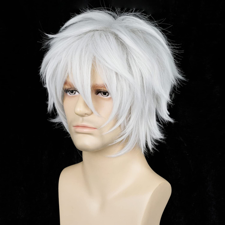 Alacos Women Men Short Fluffy Straight Hair Wigs Silver White Size One Size