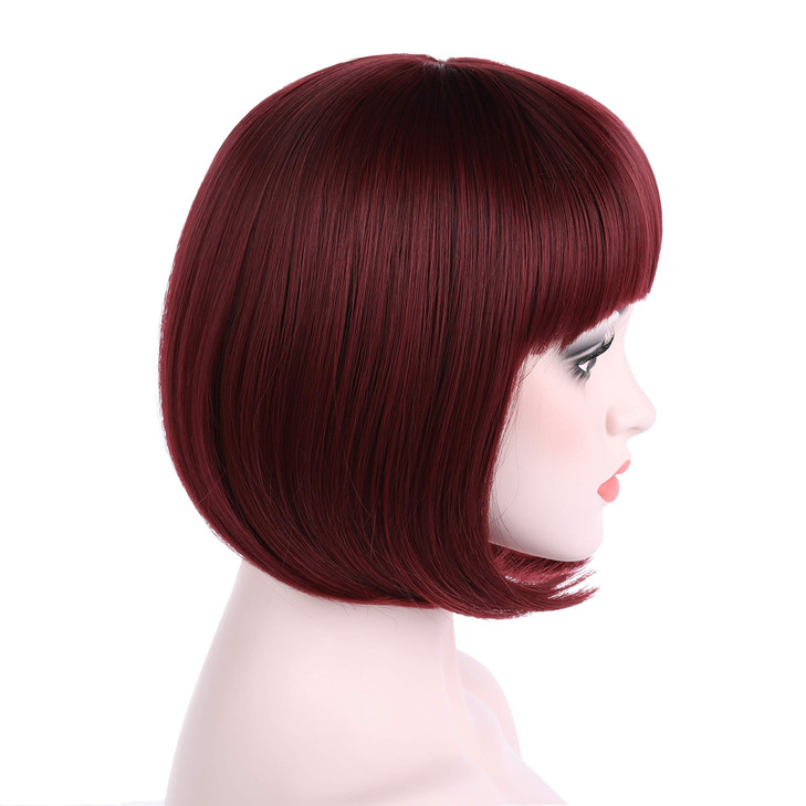 Onedor 10 Short Straight Hair Flapper Cosplay Costume Bob Wig Burgundy