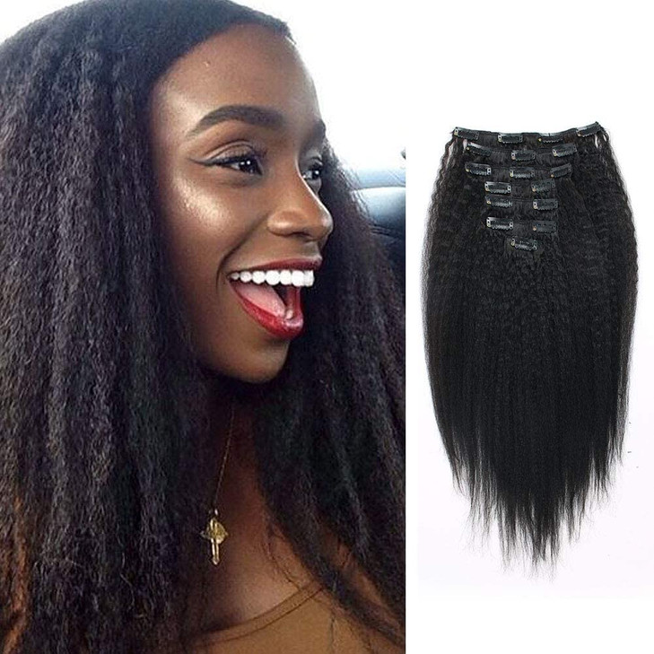 Lovrio Kinkys Straight Hair Clip in Hair Extensions for Black Women Brazilian Virgin Double Weft Human Hair 7 Pieces 120