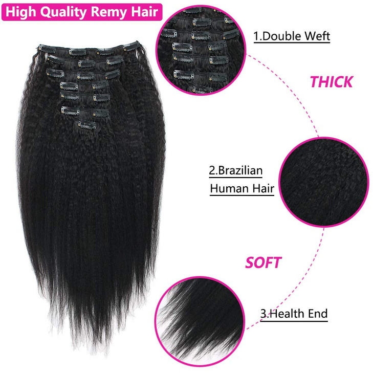 Lovrio Kinkys Straight Hair Clip Ins Brazilian Virgin Hair Extensions Big Thick Double Weft Real Remy Hair for Black Wom