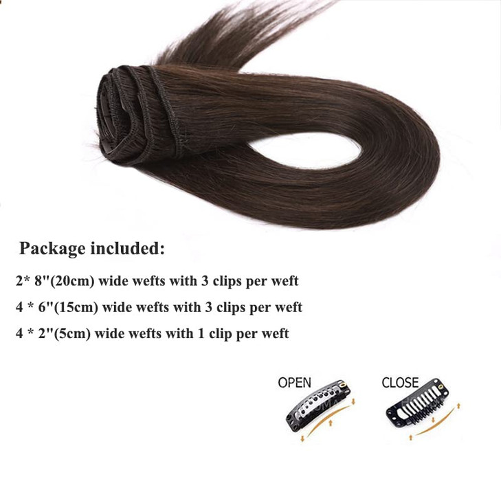 Straight Clip in on Hair Extensions Remy Human Hair 26 Inches65cm 120g 10pcsset Dark Brown