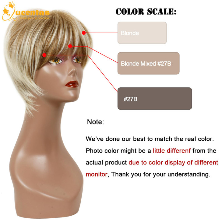 QUEENTAS Pixie Layered Short Blonde Wigs for White Women Black Women Synthetic Hair Blonde Mixed Brown
