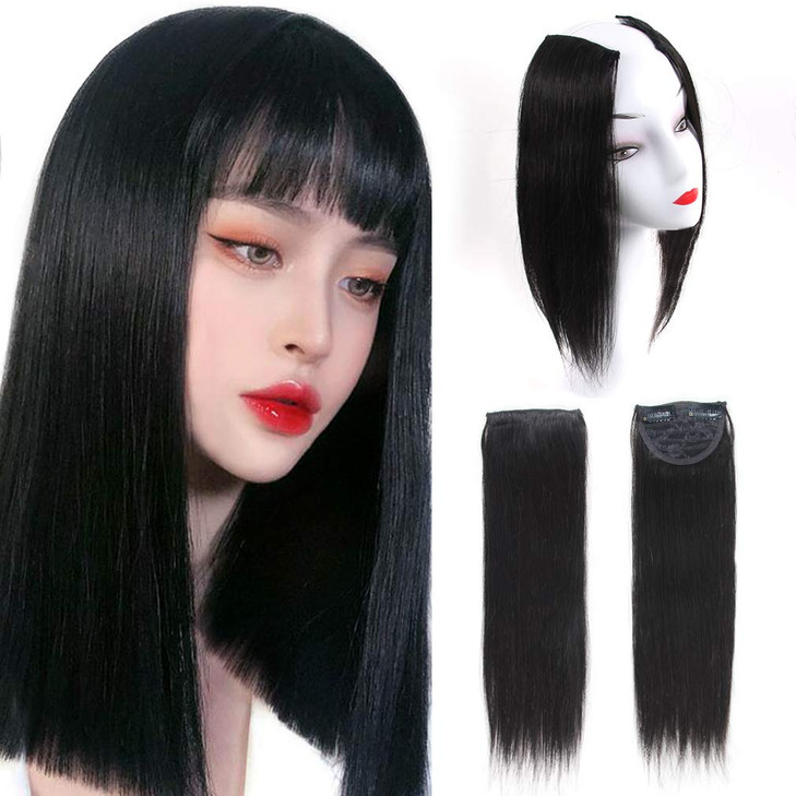 2 Pieces Black Clip in Hair Extensions Human Hair 14inchStraight hair Hairpiece About 25gpcCand Be Dyed
