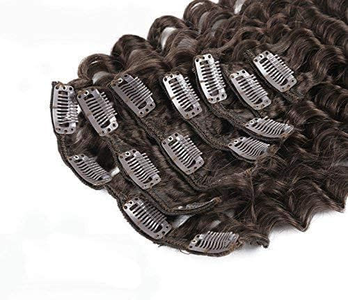 Deep Curly Deep Wave Brazilian Hair Darkest Brown 100 Remy Human Hair Clip in Hair Extensions 24 inches 60cm 90g 7pcsset