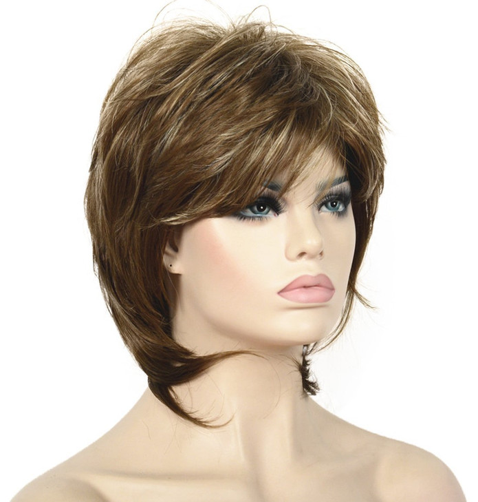 Lydell Short Length Layered Shaggy Full Synthetic Wigs 12TT26 Brown with Highlights