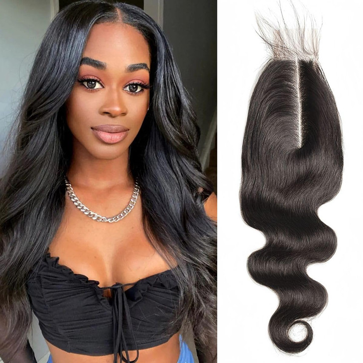 Risbaer Middle Part 2x6 Lace Closure Body Wave Remy Human Hair Wavy Lace Closure with Baby Hair 18 inch