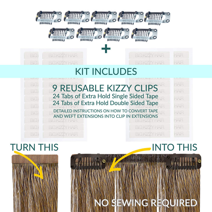 DIY Clip In Hair Extensions Kit Convert Tape In Human Hair Extensions into Custom Clip in Set Snap Clips No Sewing Requi