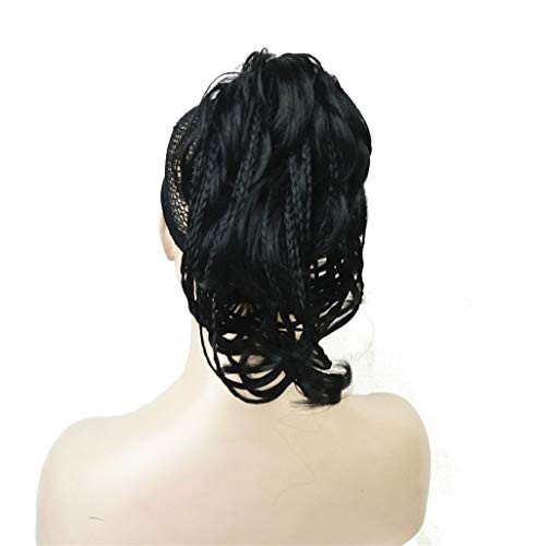 Wiginway Messy Style Ponytail Hair Extension Handmade Braid Synthetic HairPiece with Jaw Claw Clip Jet black