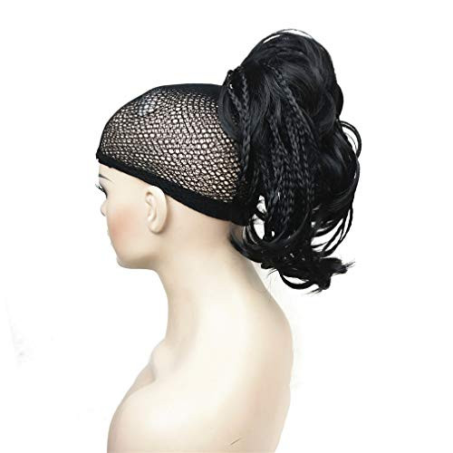 Wiginway Messy Style Ponytail Hair Extension Handmade Braid Synthetic HairPiece with Jaw Claw Clip Jet black