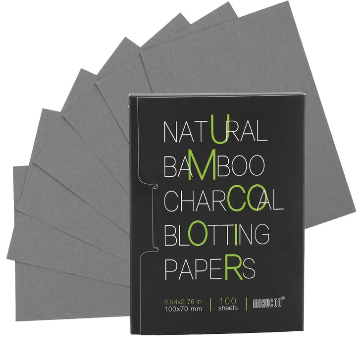 Mirucoo 100 Count Natural Bamboo Charcoal Blotting Papers Organic Facial Oil Absorbing Sheets for Oily Skin Care Daily O