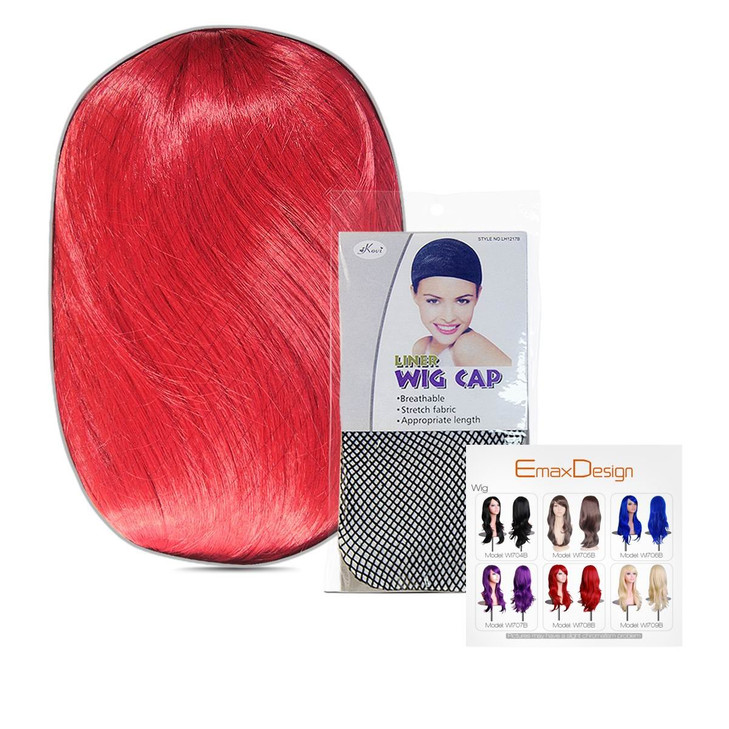 EmaxDesign Wigs 28 inch Wavy Curly Cosplay Wig With Wig Cap and Comb Red