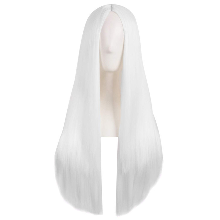 MapofBeauty 28 Inch70cm Women Special Natural Long Straight Synthetic Wig White