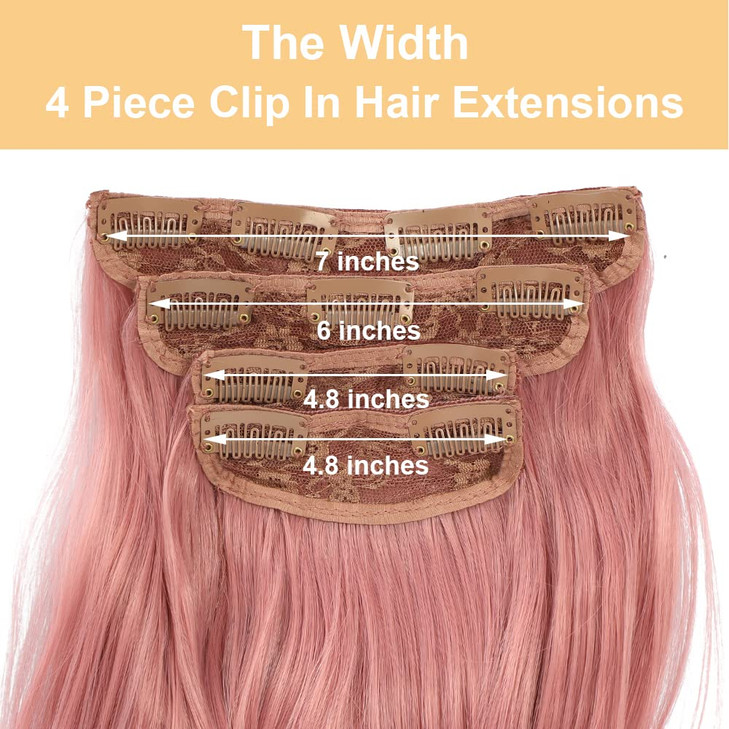 4PCS Clip in Hair Extensions 20Inch Long Wavy Hair Extensions Clip ins Synthetic Thick Hair Piece for Women Pink
