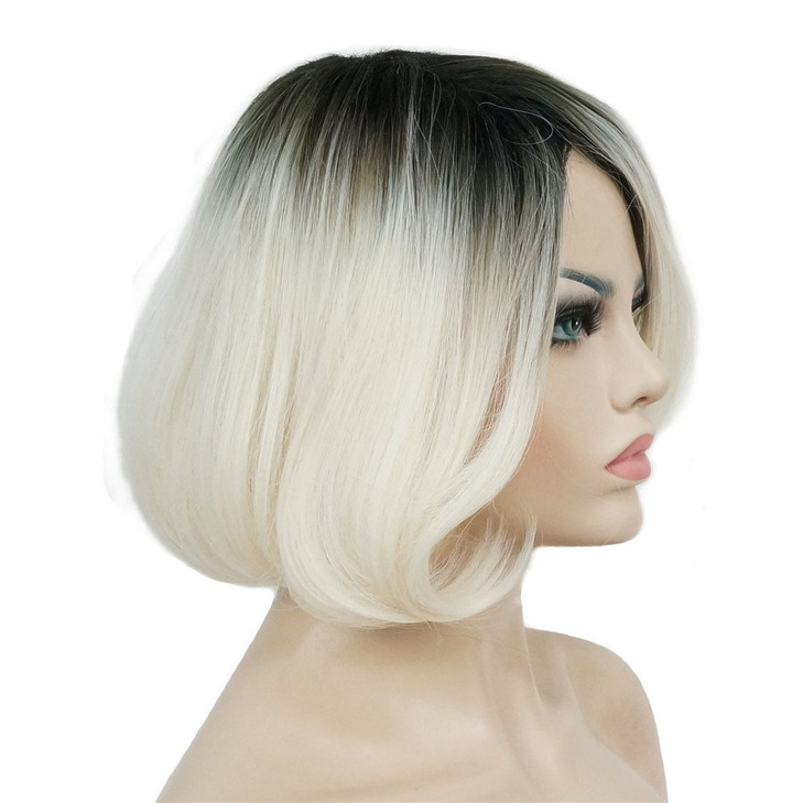 Aimole Bride Wig Short Ombre White Straight Wigs Halloween Costume Cosplay Party Flapper Synthetic Women Hair 8