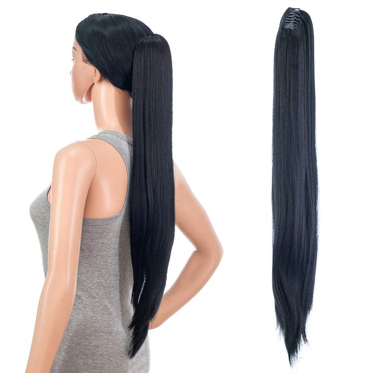 SWACC 28Inch Long Straight Claw Clip Ponytail Extensions Synthetic Hair Extensions Ponytail Jaw Clip Hair Pieces for Wom