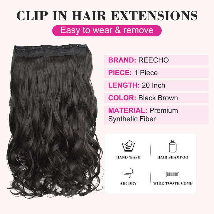 REECHO 20 1Pack 34 Full Head Curly Wave Clips in on Synthetic Hair Extensions HE008 Hairpieces for Women 5 Clips 45 Oz p