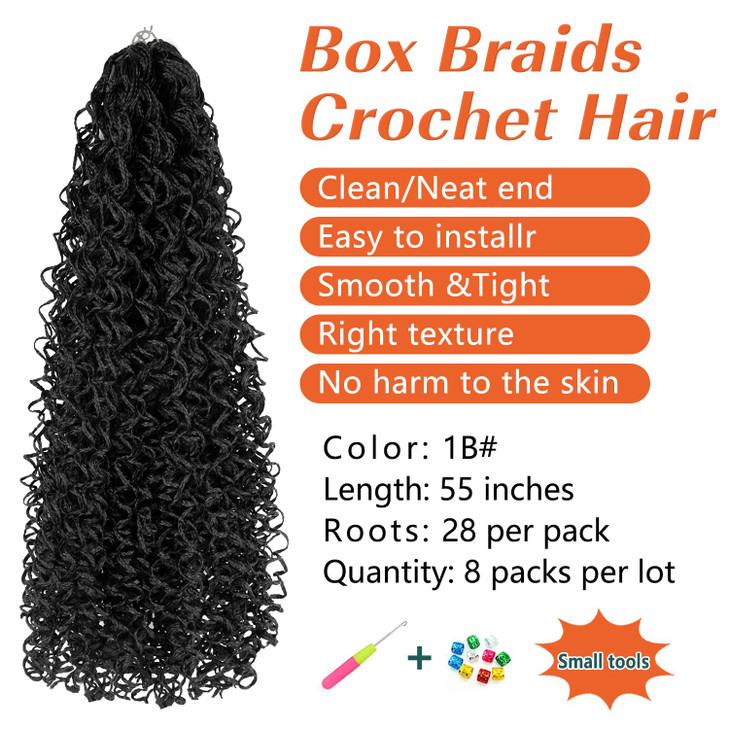 8 Packs of 55Inch Wavy Small Box Braids Crochet Hair Knots Curls and Waves with ZiZi Braids Synthetic Hand Crochet Exten