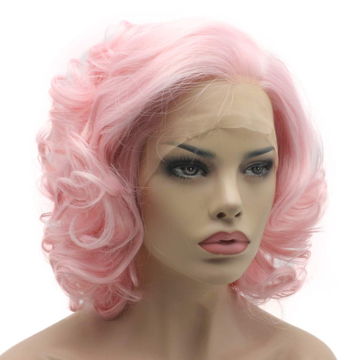 Lushy Hair short 10inch Pink Wig Heat Friendly Heavy Density Realistic Synthetic Lace Front Wig