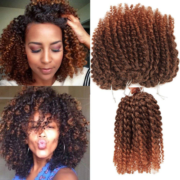 Crochet Hair Short Style Kinky Curly Ombre Color 8Inch 3 little pcspack 60roots 110gram Afro Marley Kinky Twist Hair Syn