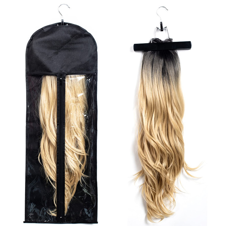 1 Pack Extra Long Hair Extension Holder Wig Storage Bag with Hanger Hairpieces Ponytail Bundles Storage Carrier Case for