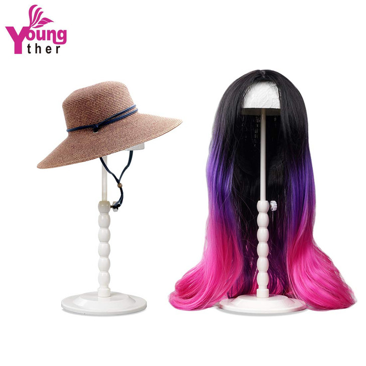 Youngther Wig Stand Adjustable Height Hat Display Portable Folding Wig Head Holders Plastic Wig Stand for Styling Wig Ha
