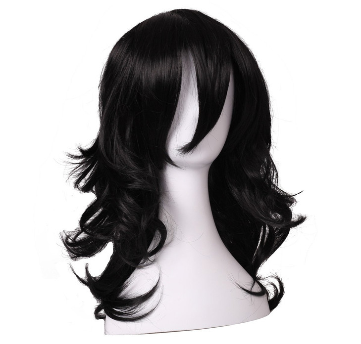 ColorGround Medium Long Wavy Anime Cosplay Wig for Men Black Wavy