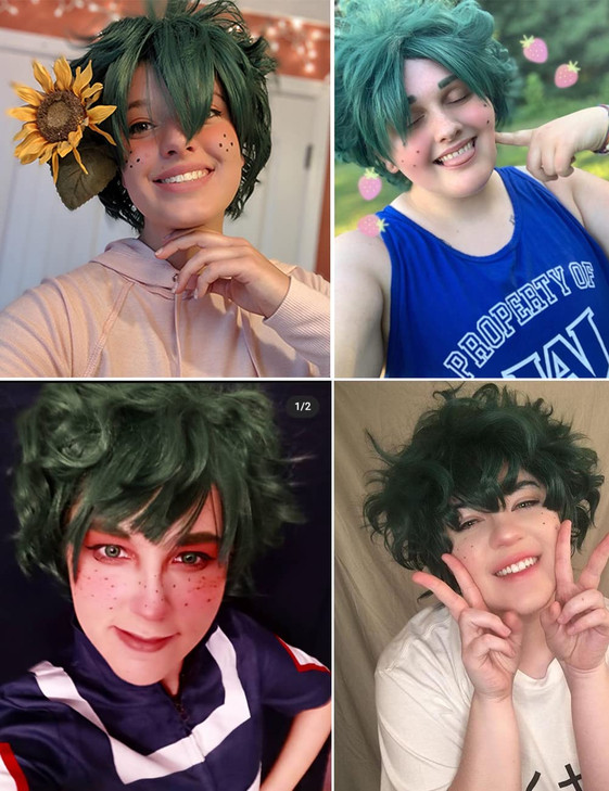 ColorGround All Green Short Curly Prestyled Natural Cosplay Wig for Men and Women Dark Green