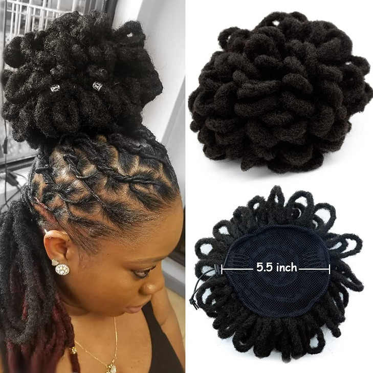 Yinmei Baibian Dreadlocks Bun Afro Puff Drawstring Ponytail Hair Chignon Nu Locs Braids Buns Hairpiece Synthetic Clip in