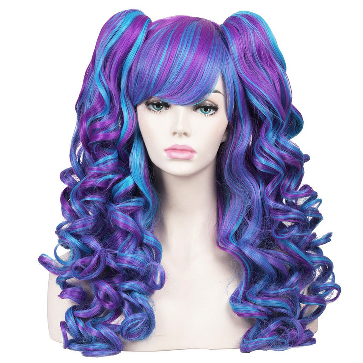 ColorGround Long Curly Cosplay Wig with 2 PonytailsBluePurple